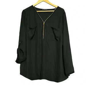 Zac & Rachel sheer black half zip top. 2x